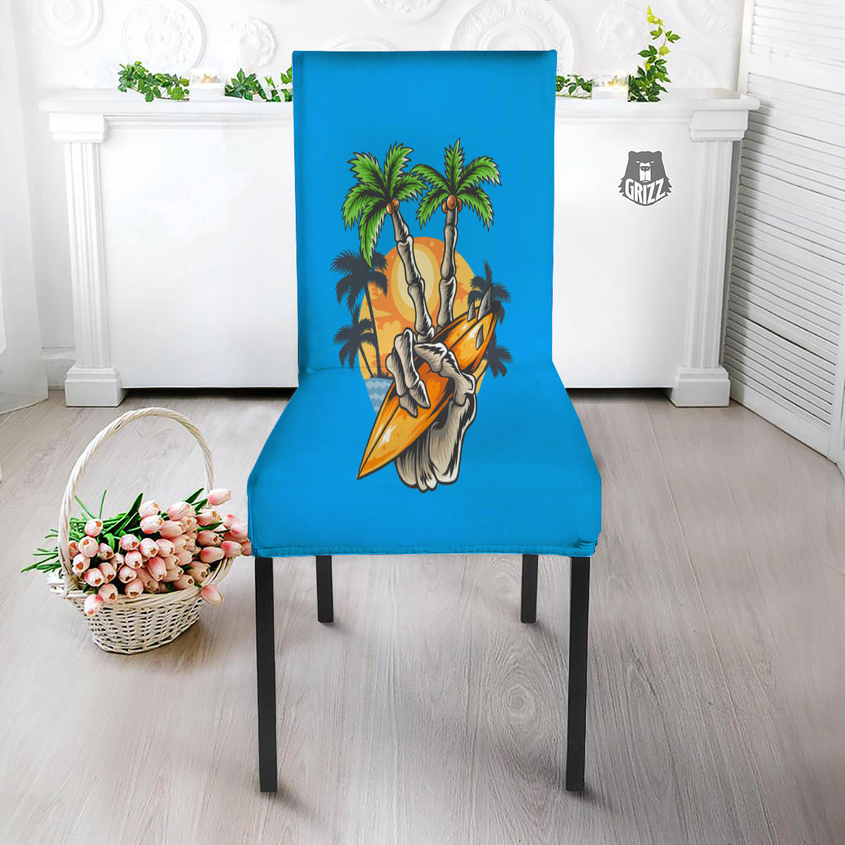 Tropical Skull Hand Print Dining Chair Slipcover-grizzshop