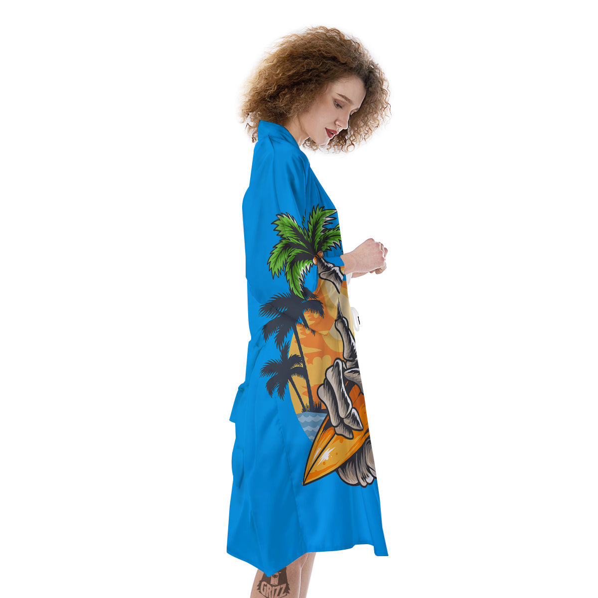 Tropical Skull Hand Print Kimono-grizzshop