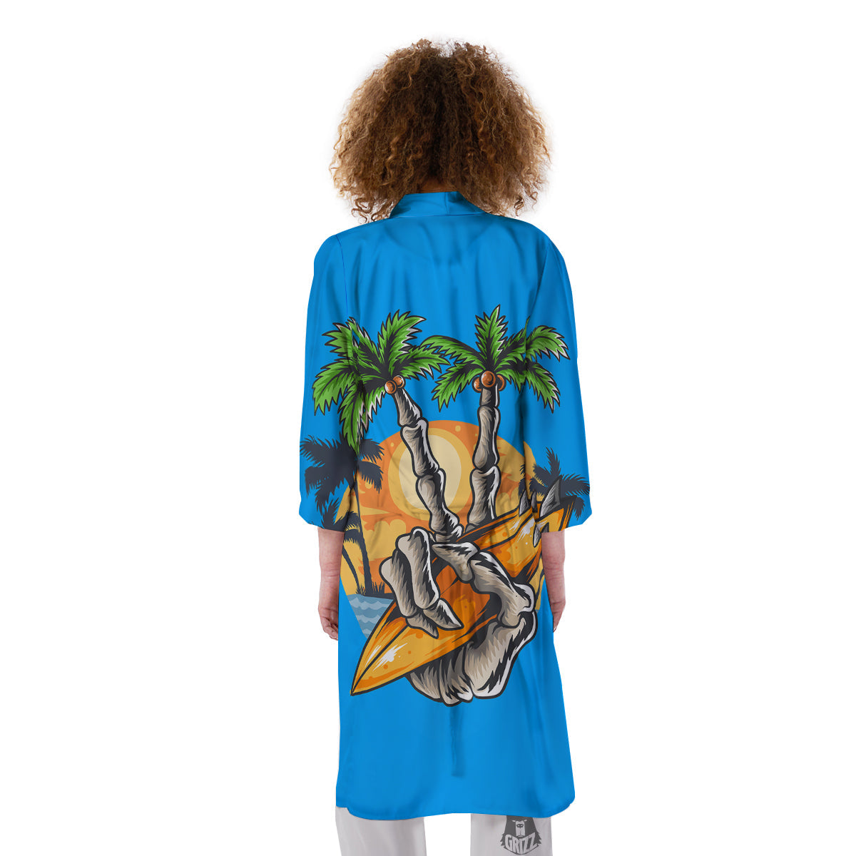 Tropical Skull Hand Print Kimono-grizzshop