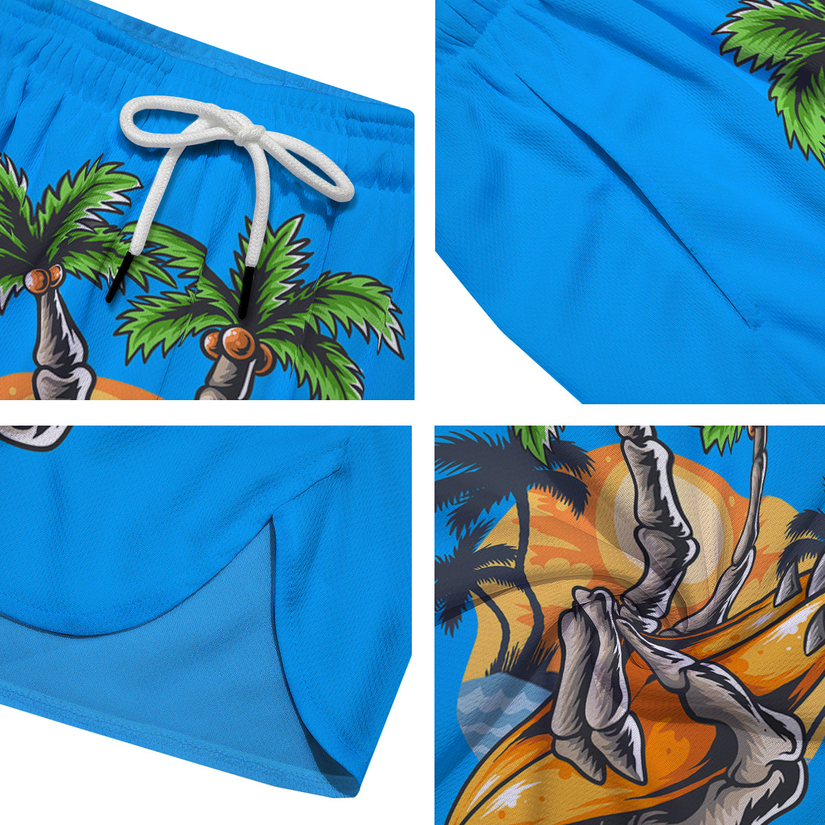 Tropical Skull Hand Print Men's Running Shorts-grizzshop