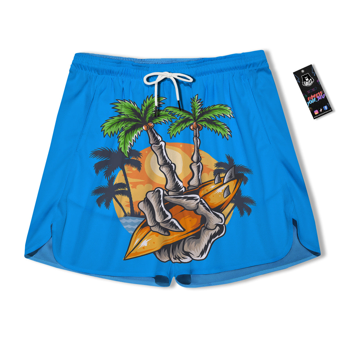 Tropical Skull Hand Print Men's Running Shorts-grizzshop