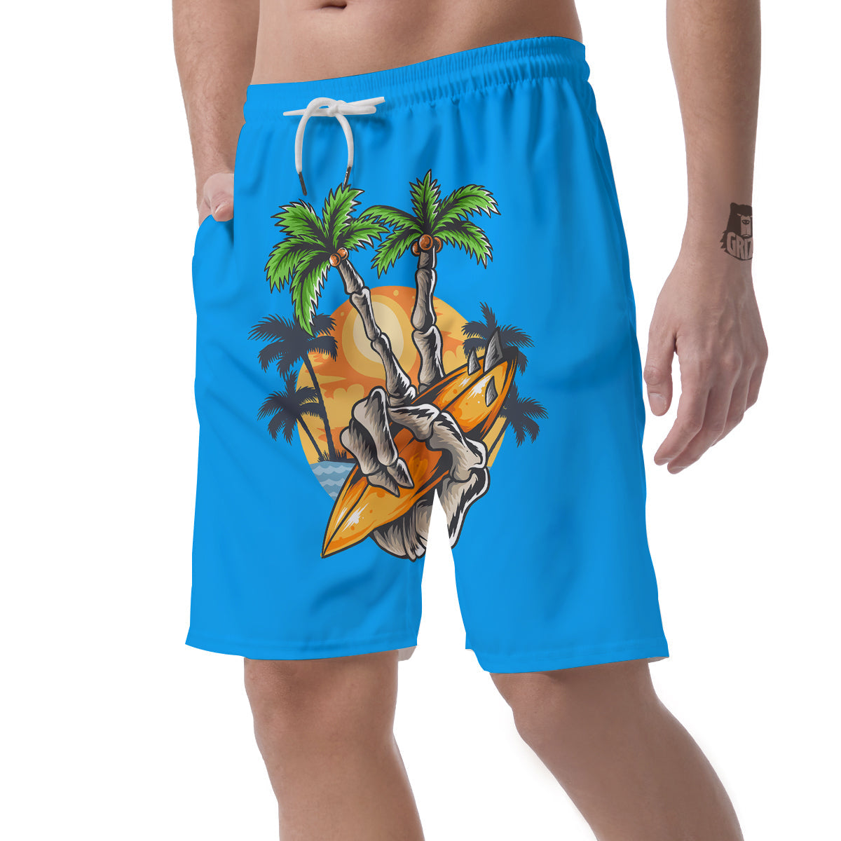 Tropical Skull Hand Print Men's Shorts-grizzshop