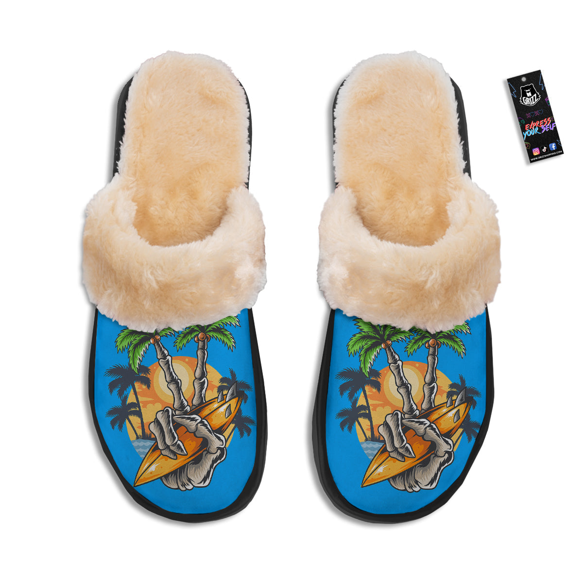 Tropical Skull Hand Print Slippers-grizzshop