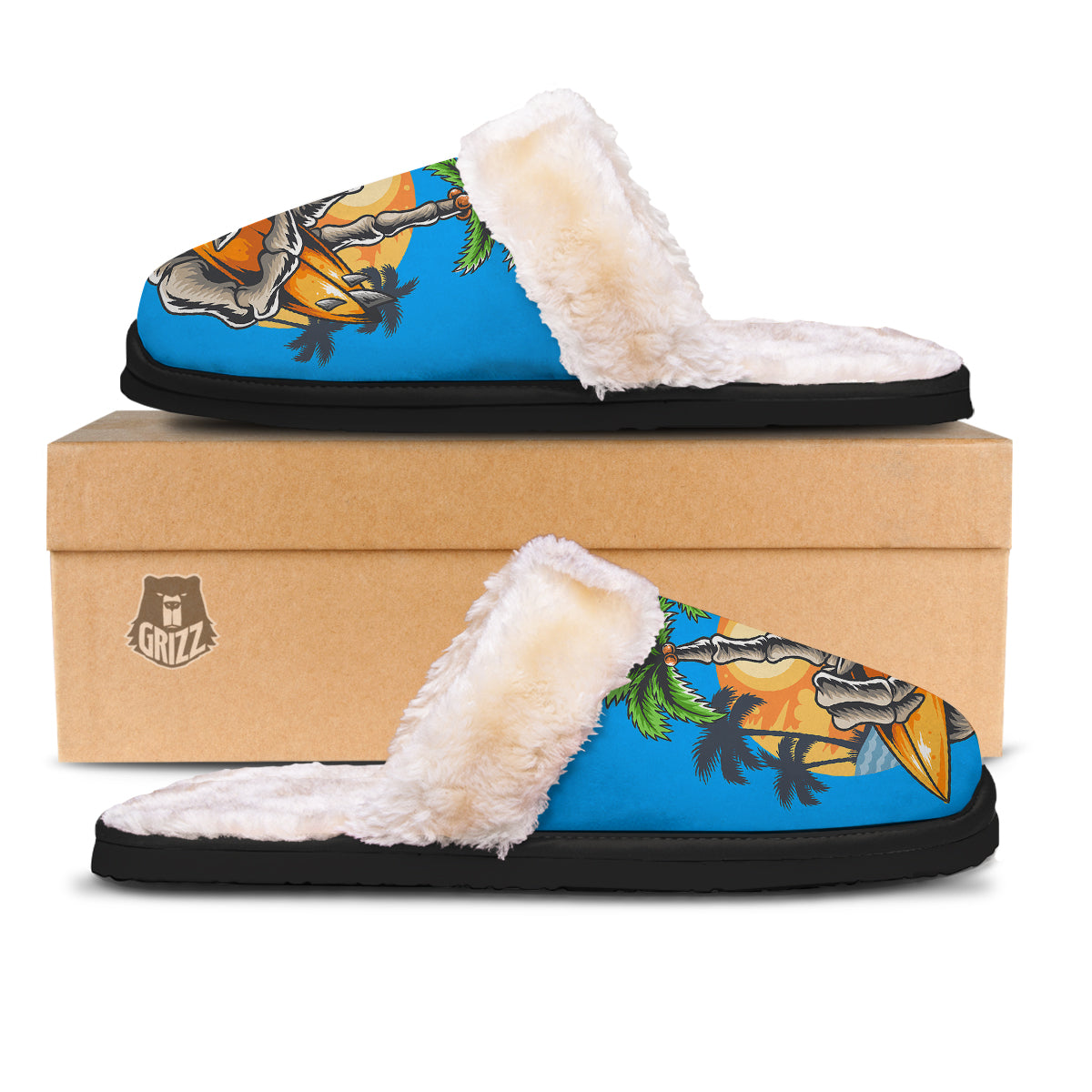 Tropical Skull Hand Print Slippers-grizzshop