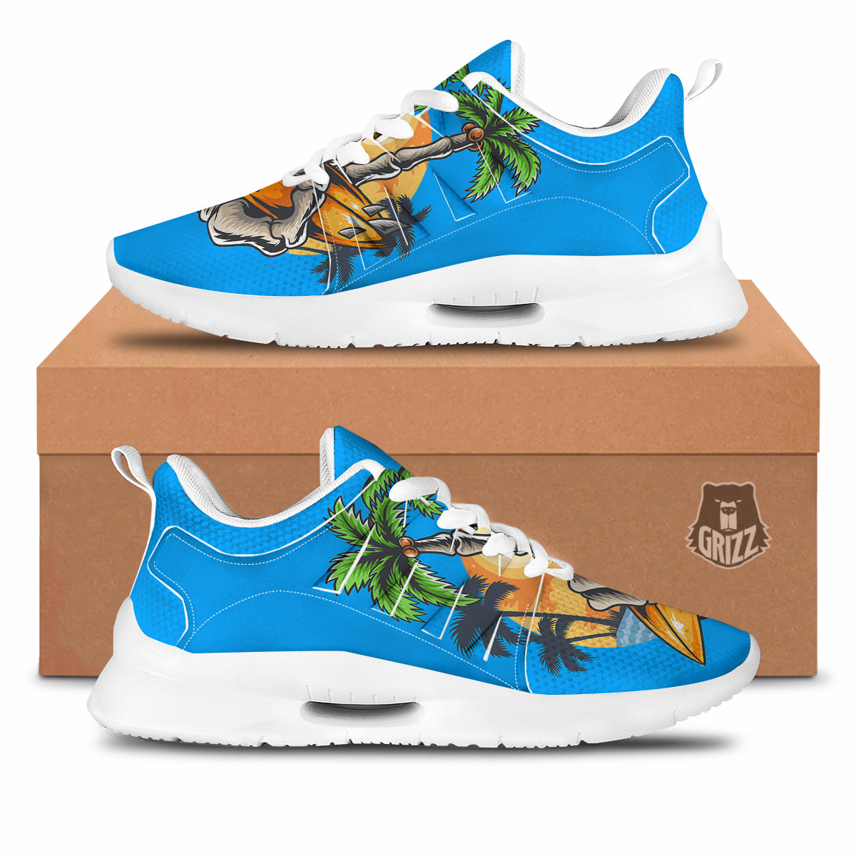 Tropical Skull Hand Print Tennis Shoes-grizzshop