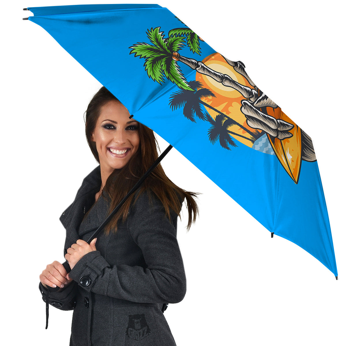 Tropical Skull Hand Print Umbrella-grizzshop