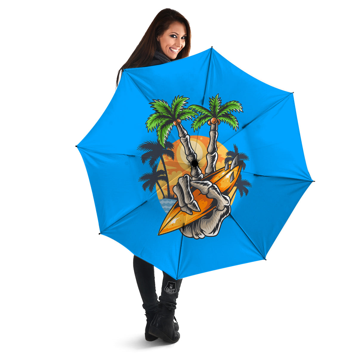 Tropical Skull Hand Print Umbrella-grizzshop