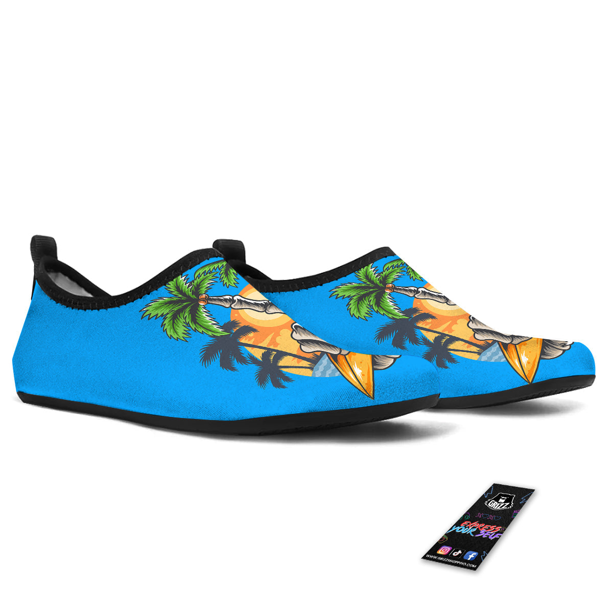 Tropical Skull Hand Print Water Shoes-grizzshop