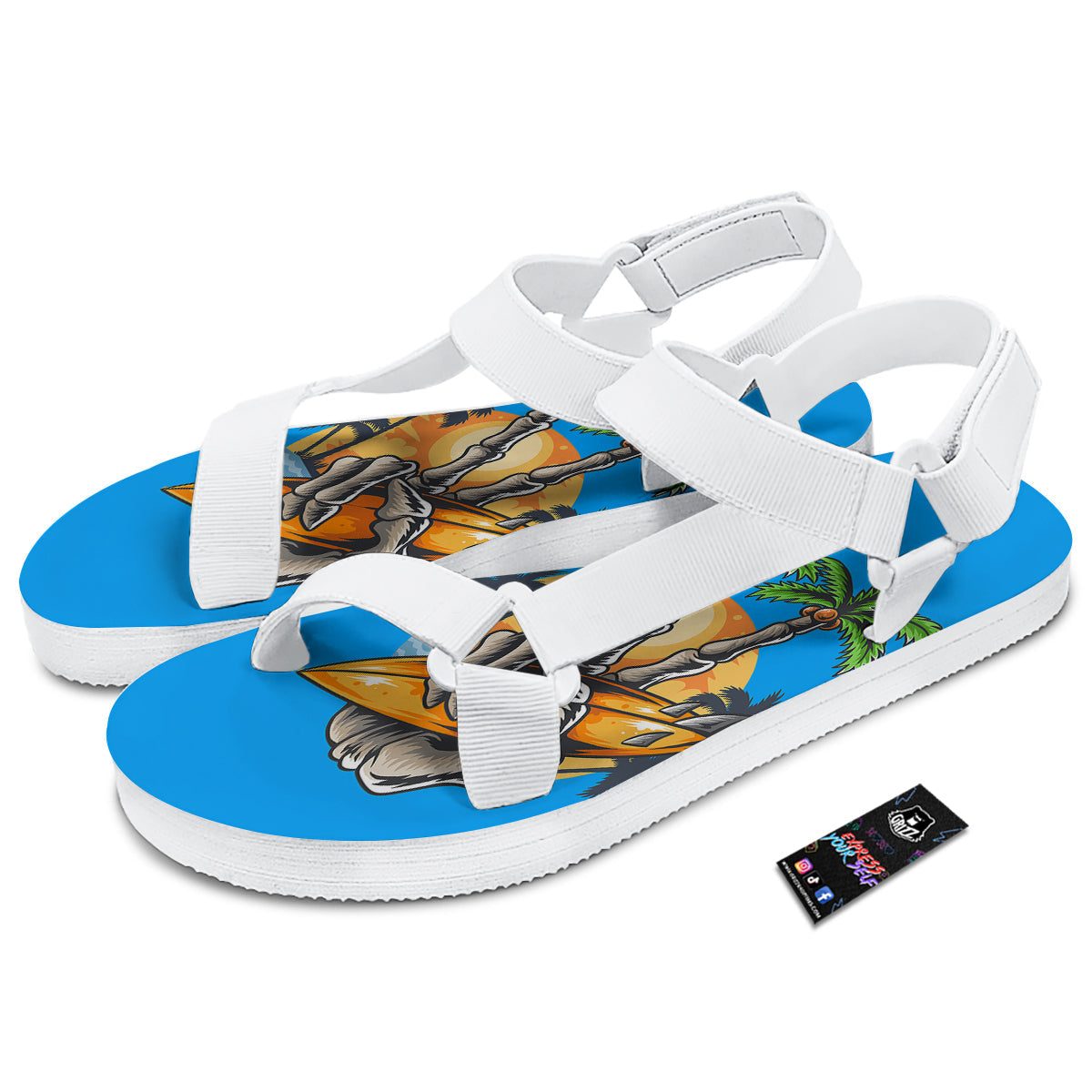 Tropical Skull Hand Print White Open Toe Sandals-grizzshop