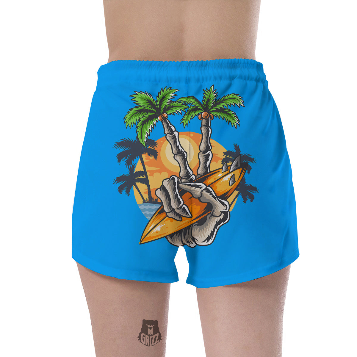 Tropical Skull Hand Print Women's Shorts-grizzshop