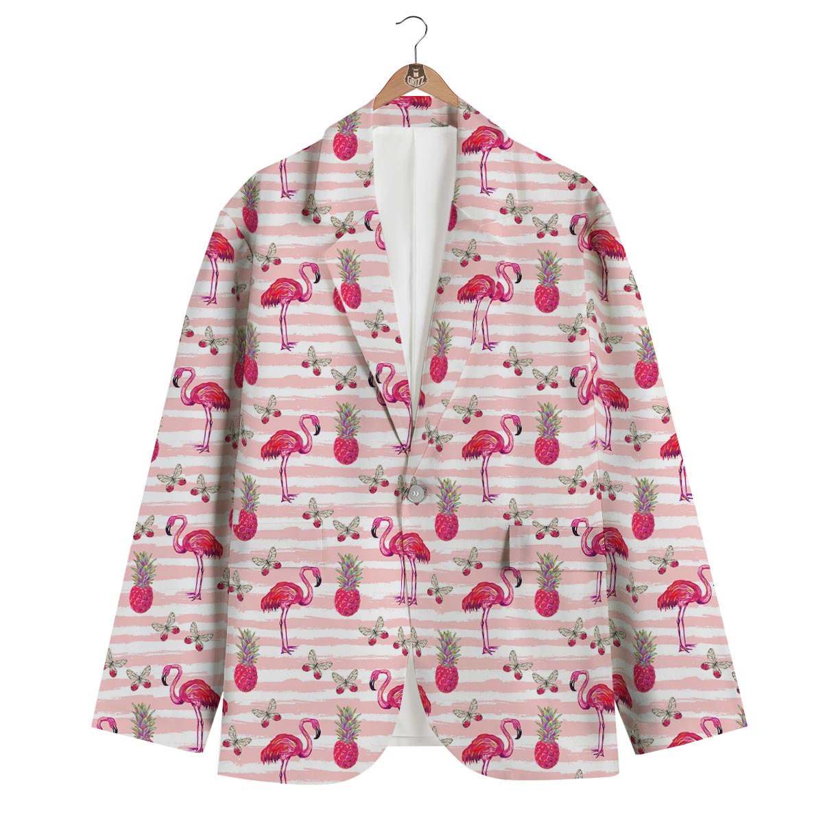 Tropical Stripe Flamingo Men's Blazer-grizzshop
