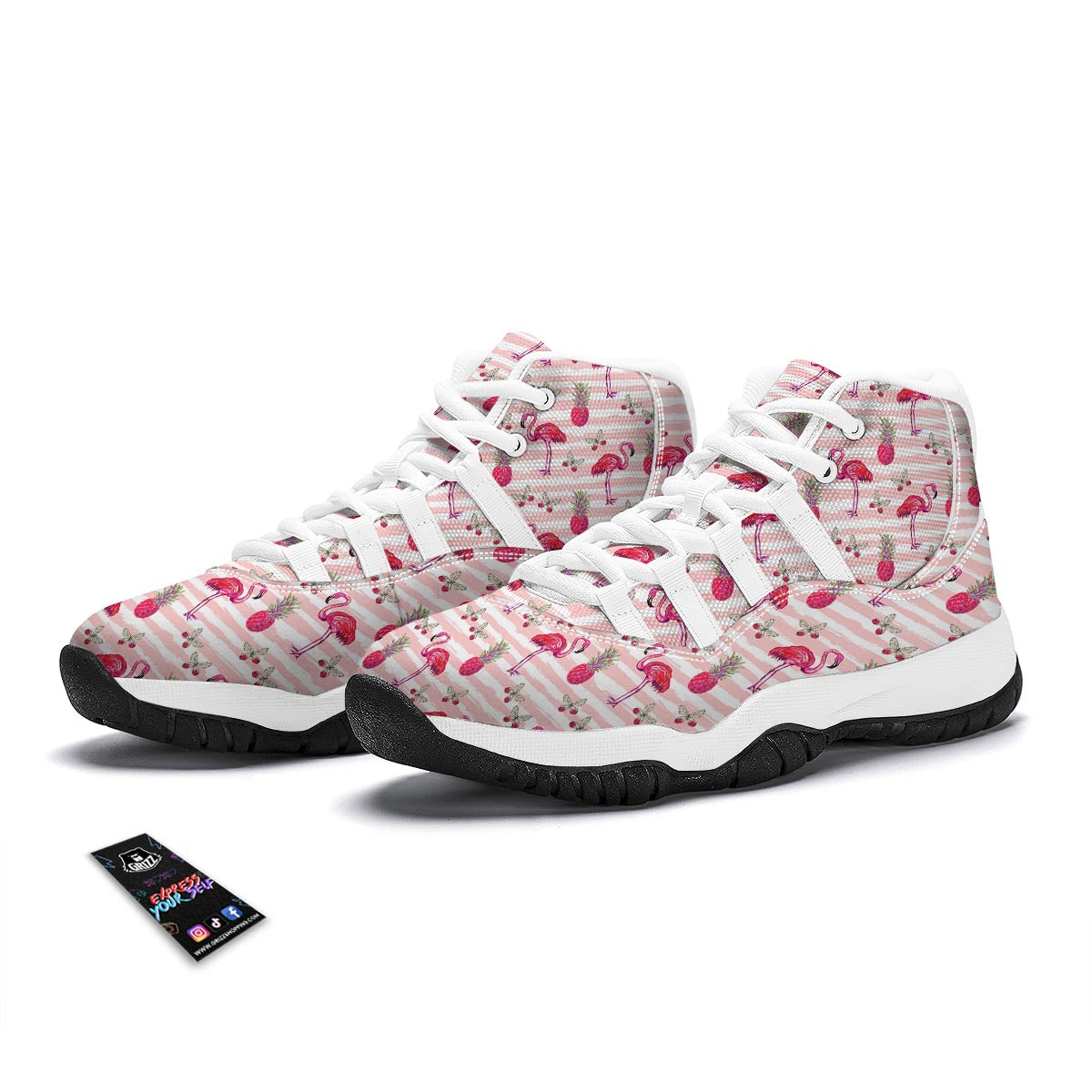 Tropical Stripe Flamingo White Bball Shoes-grizzshop
