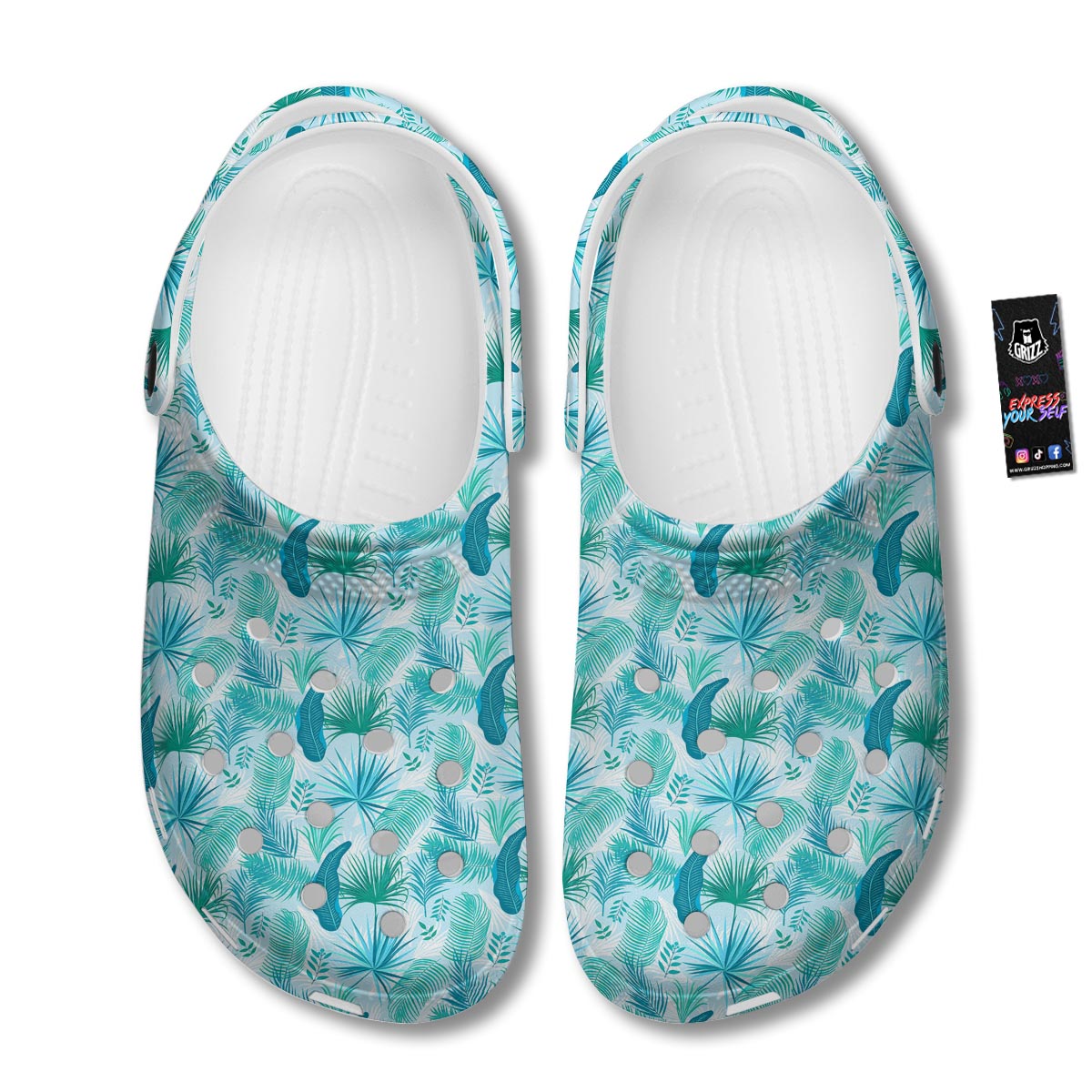 Tropical Teal Aloha Print Pattern Clog-grizzshop