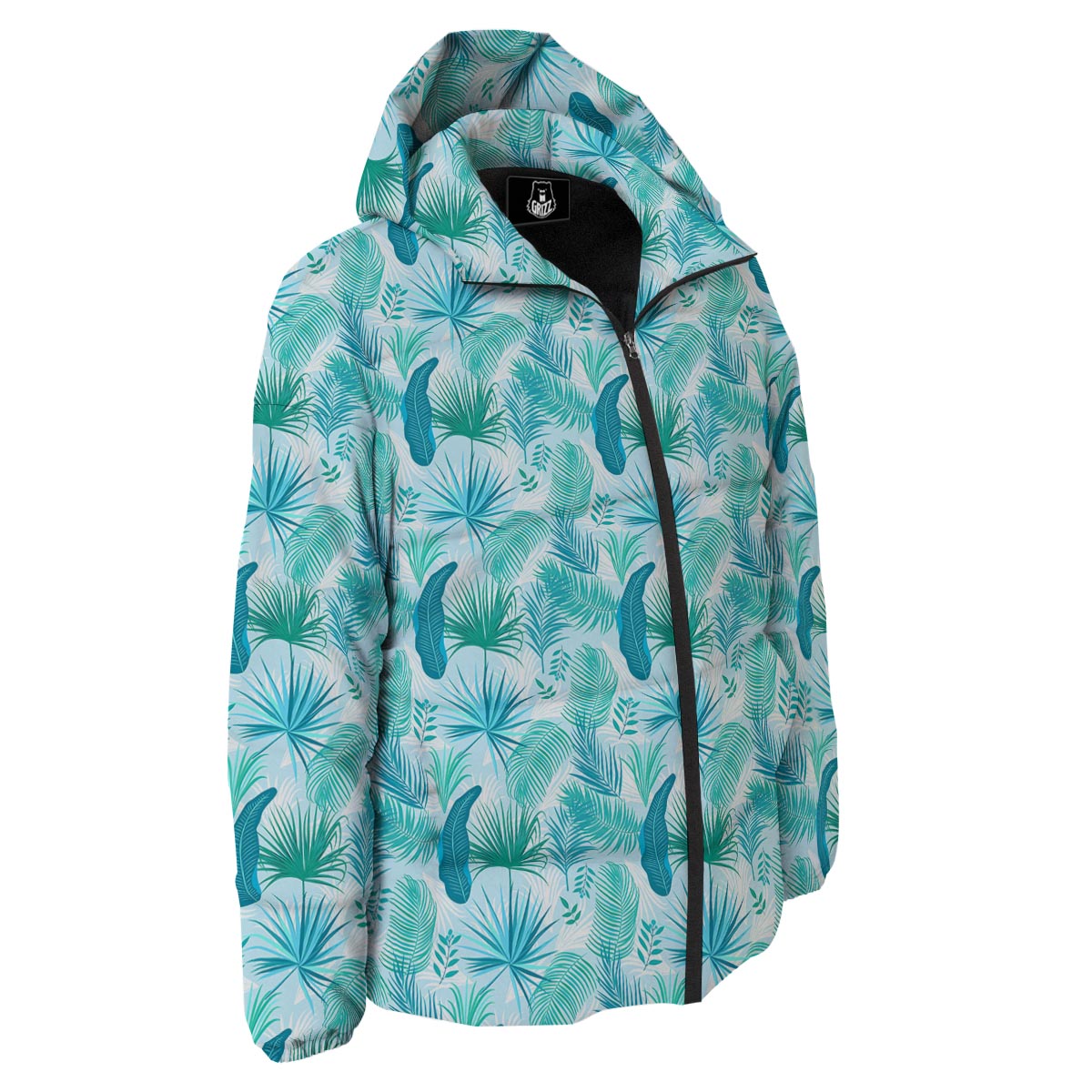 Tropical Teal Aloha Print Pattern Down Jacket-grizzshop