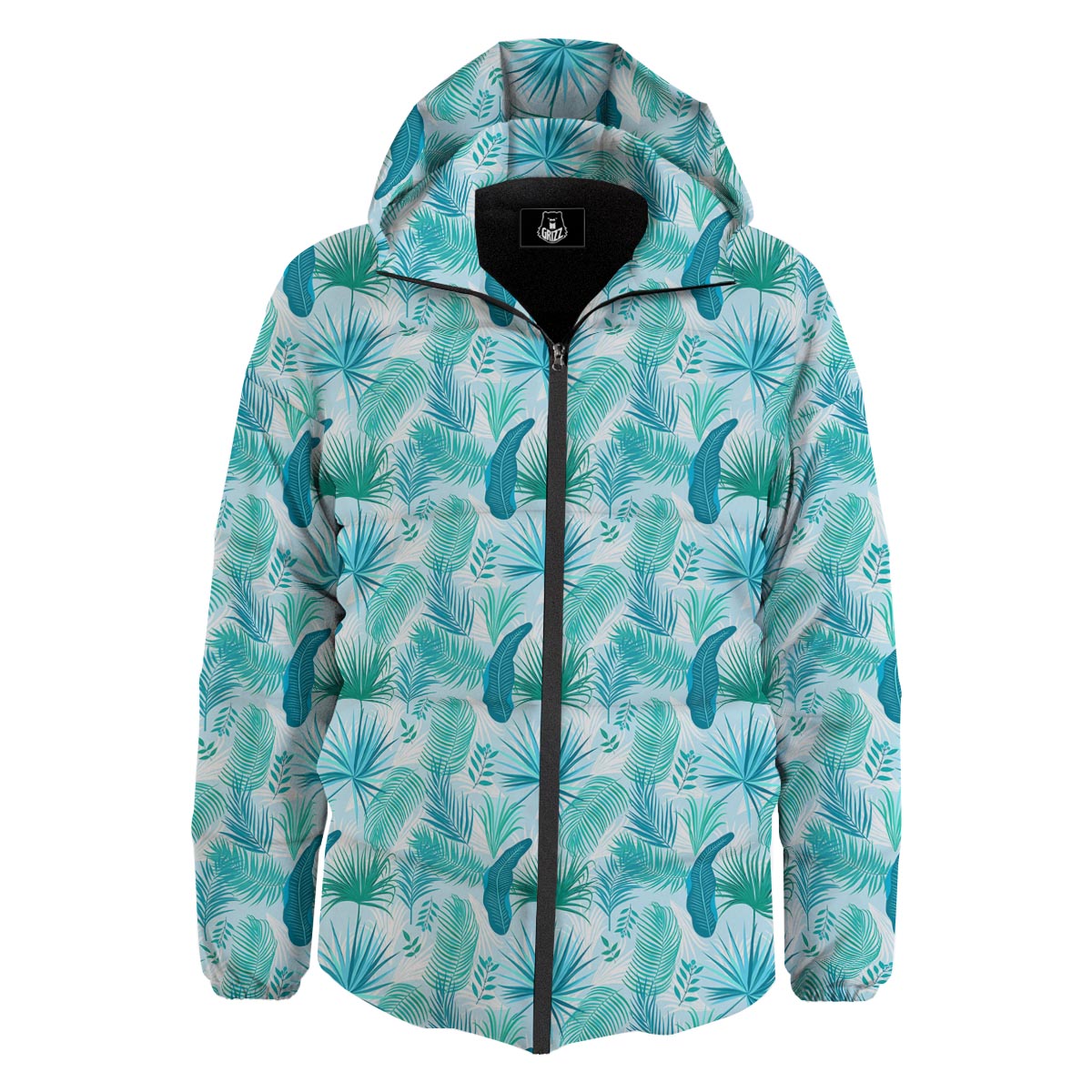 Tropical Teal Aloha Print Pattern Down Jacket-grizzshop