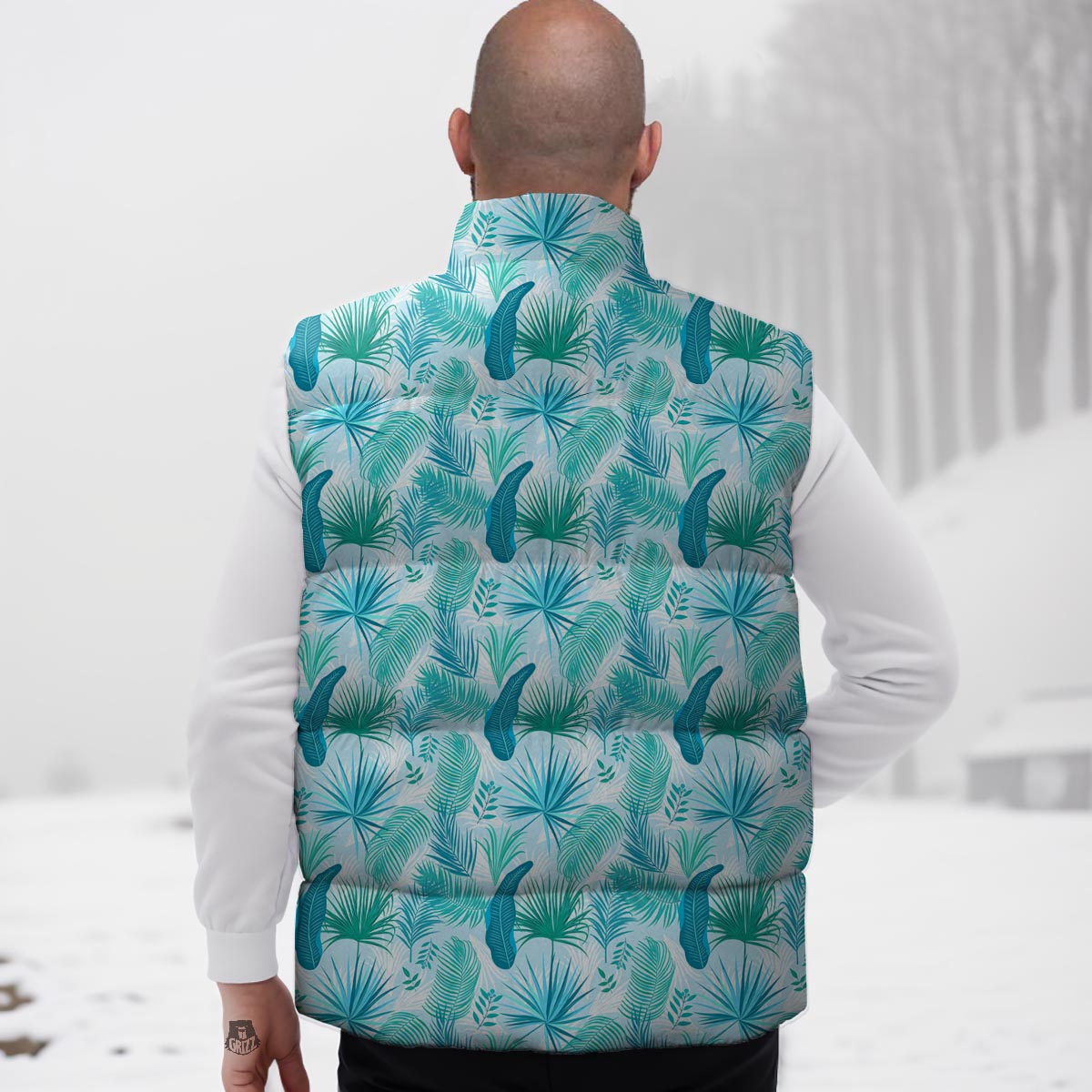 Tropical Teal Aloha Print Pattern Down Vest-grizzshop