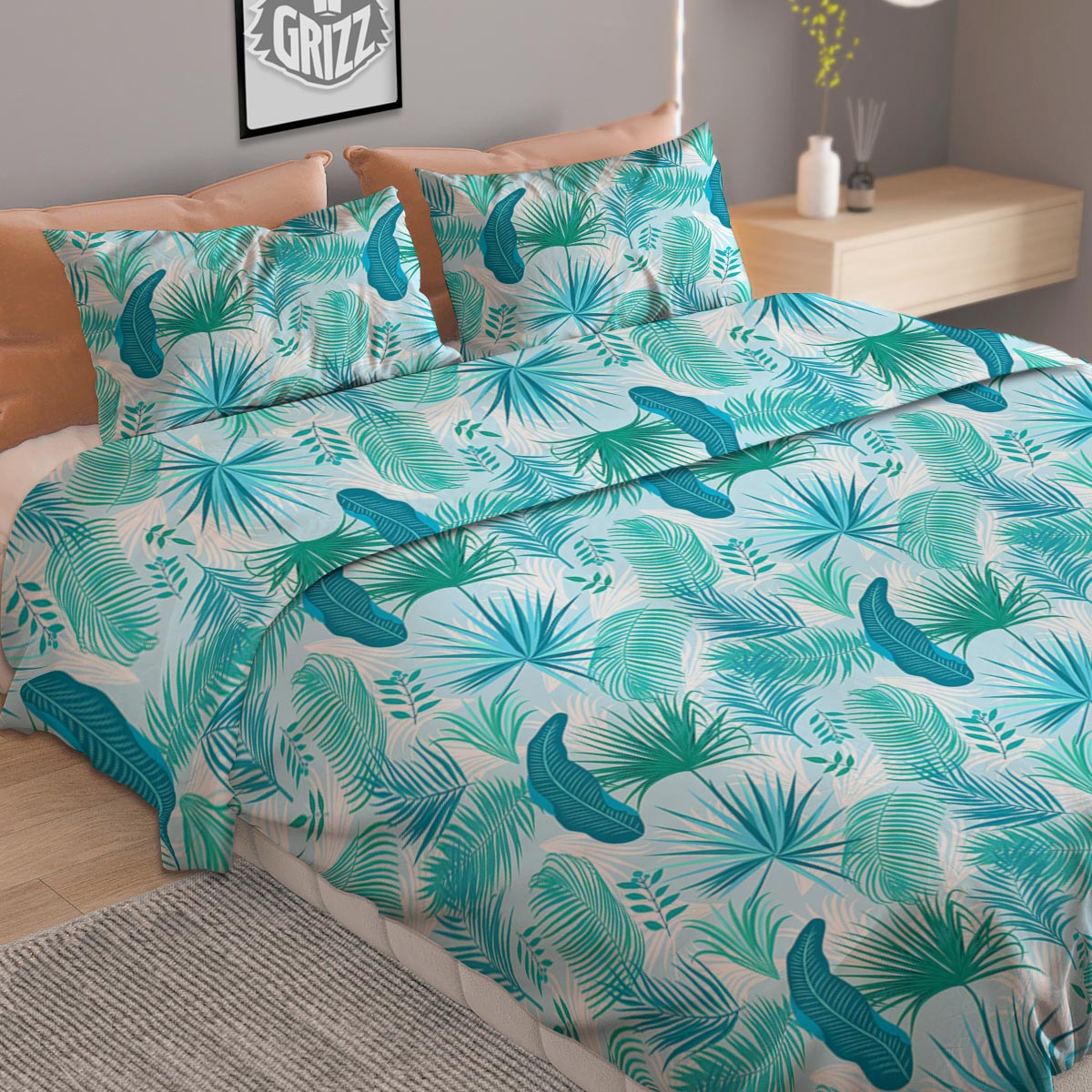 Tropical Teal Aloha Print Pattern Duvet Cover Bedding Set