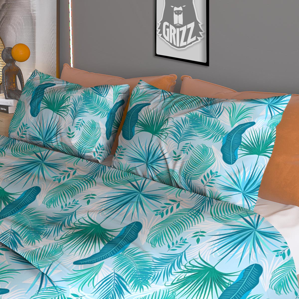 Tropical Teal Aloha Print Pattern Duvet Cover Bedding Set