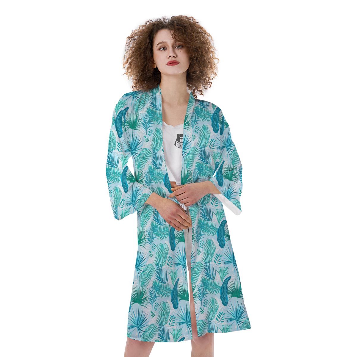Tropical Teal Aloha Print Pattern Kimono-grizzshop