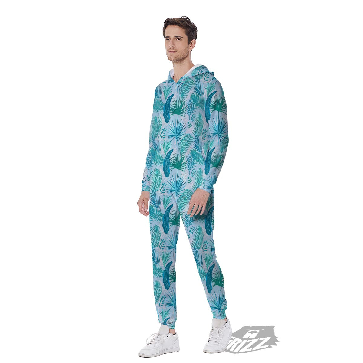 Tropical Teal Aloha Print Pattern Men's Jumpsuit-grizzshop