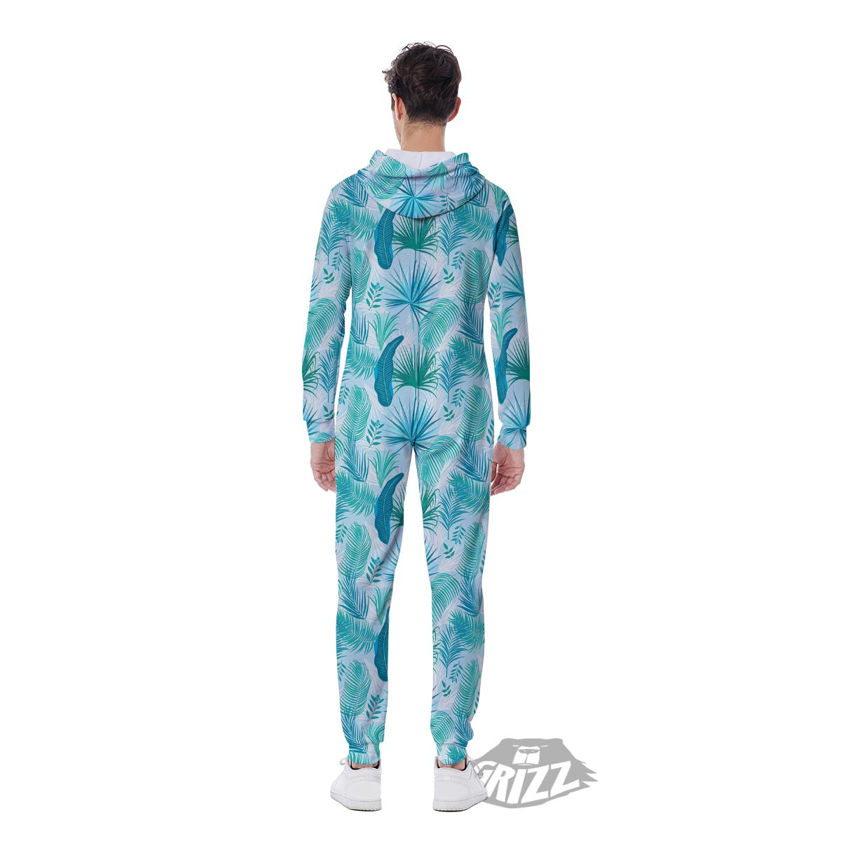 Tropical Teal Aloha Print Pattern Men's Jumpsuit-grizzshop