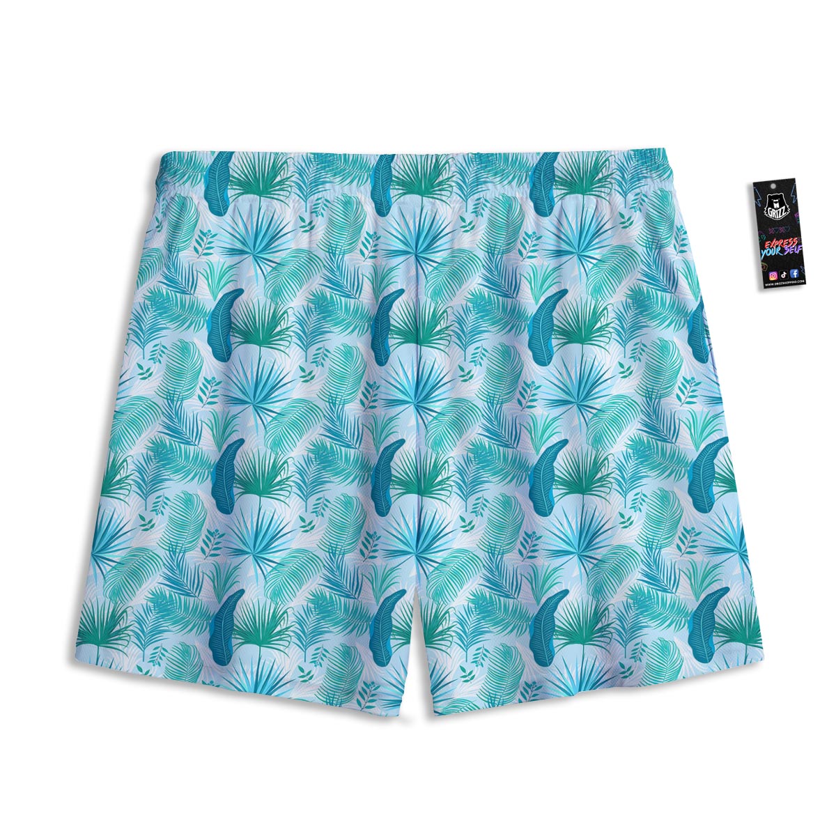 Tropical Teal Aloha Print Pattern Mesh Shorts-grizzshop