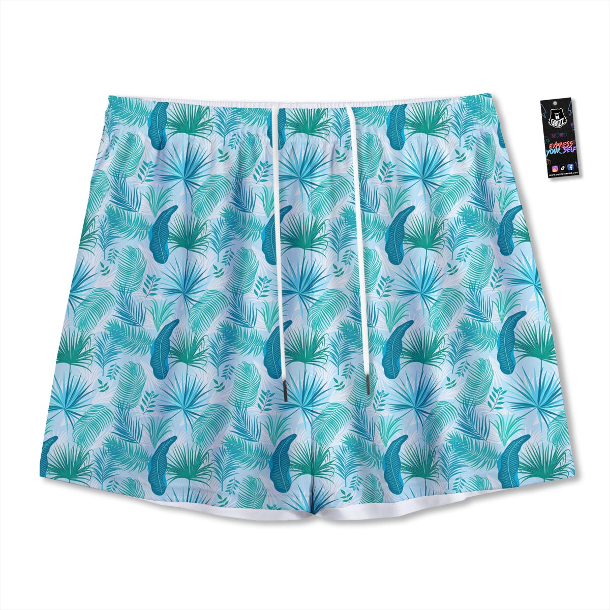 Tropical Teal Aloha Print Pattern Mesh Shorts-grizzshop