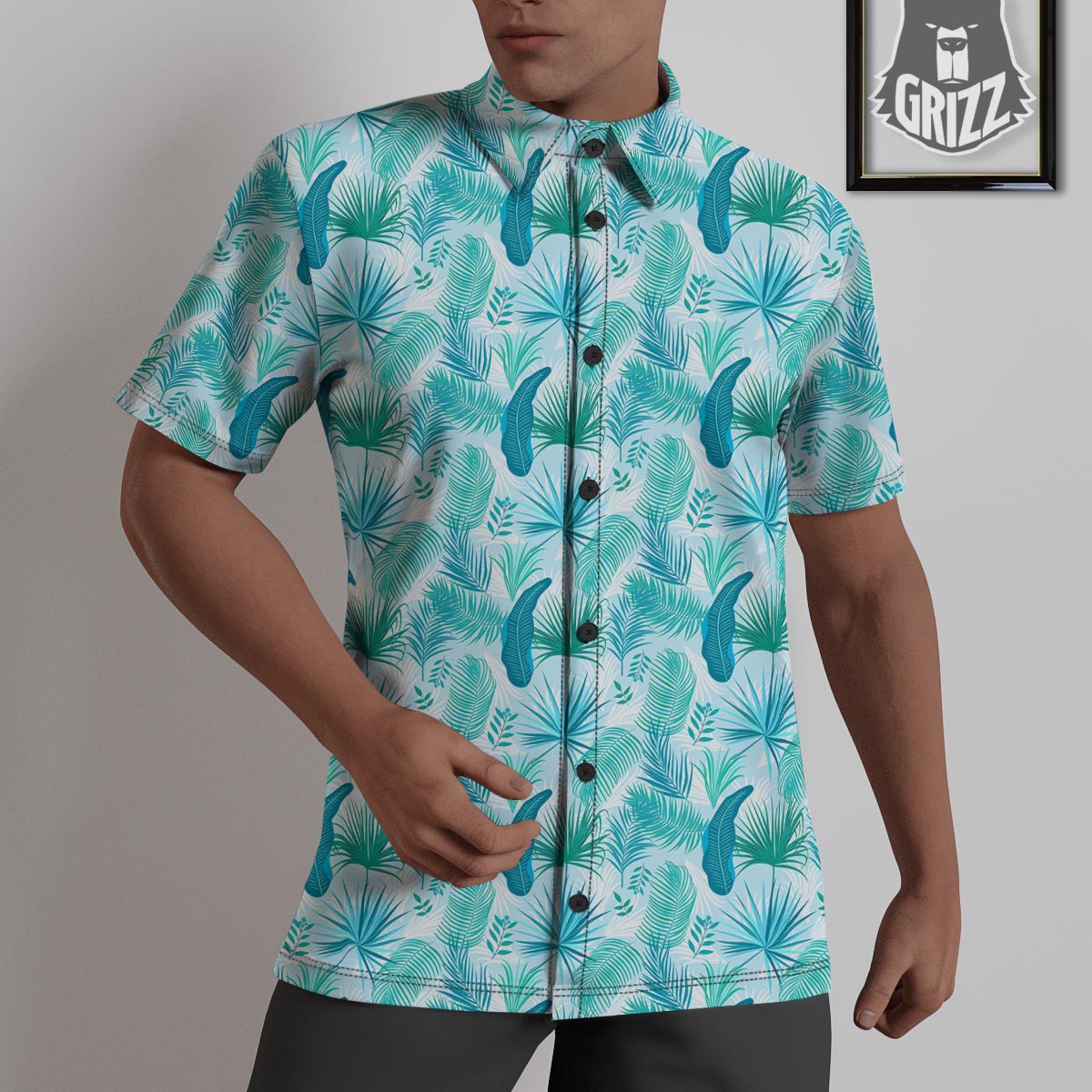 Tropical Teal Aloha Print Pattern Untucked Shirts-grizzshop