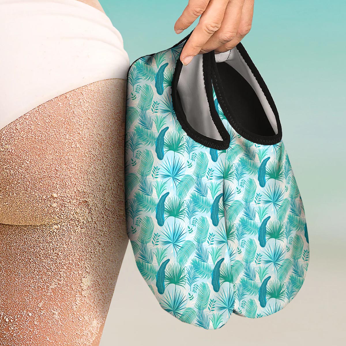 Tropical Teal Aloha Print Pattern Water Shoes-grizzshop