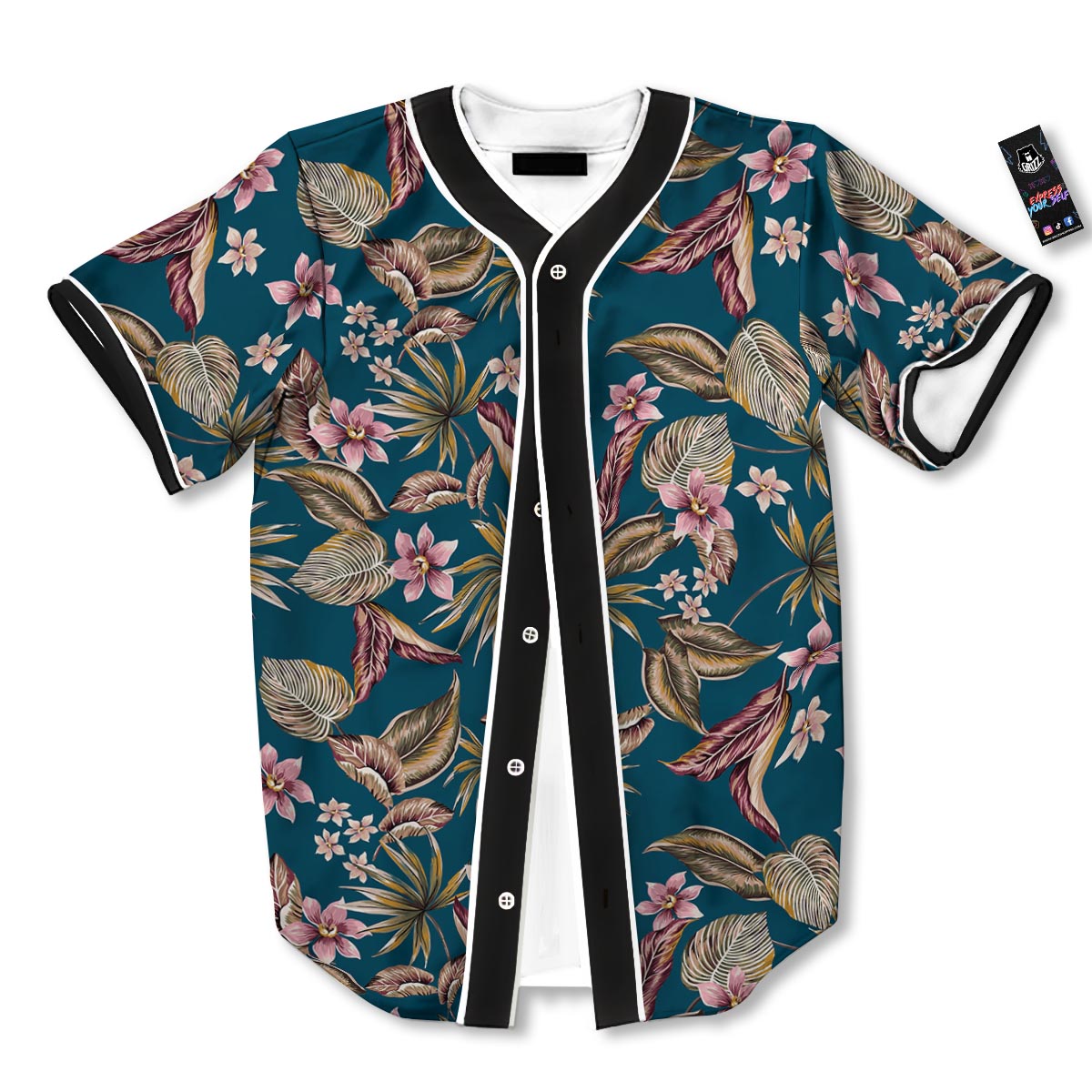 Tropical Teal Print Pattern Baseball Jersey-grizzshop