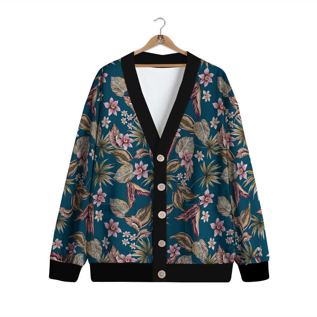 Tropical Teal Print Pattern Cardigan-grizzshop
