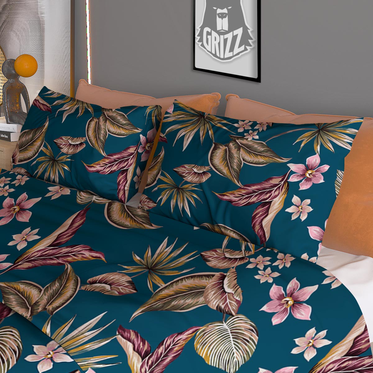 Tropical Teal Print Pattern Duvet Cover Bedding Set-grizzshop