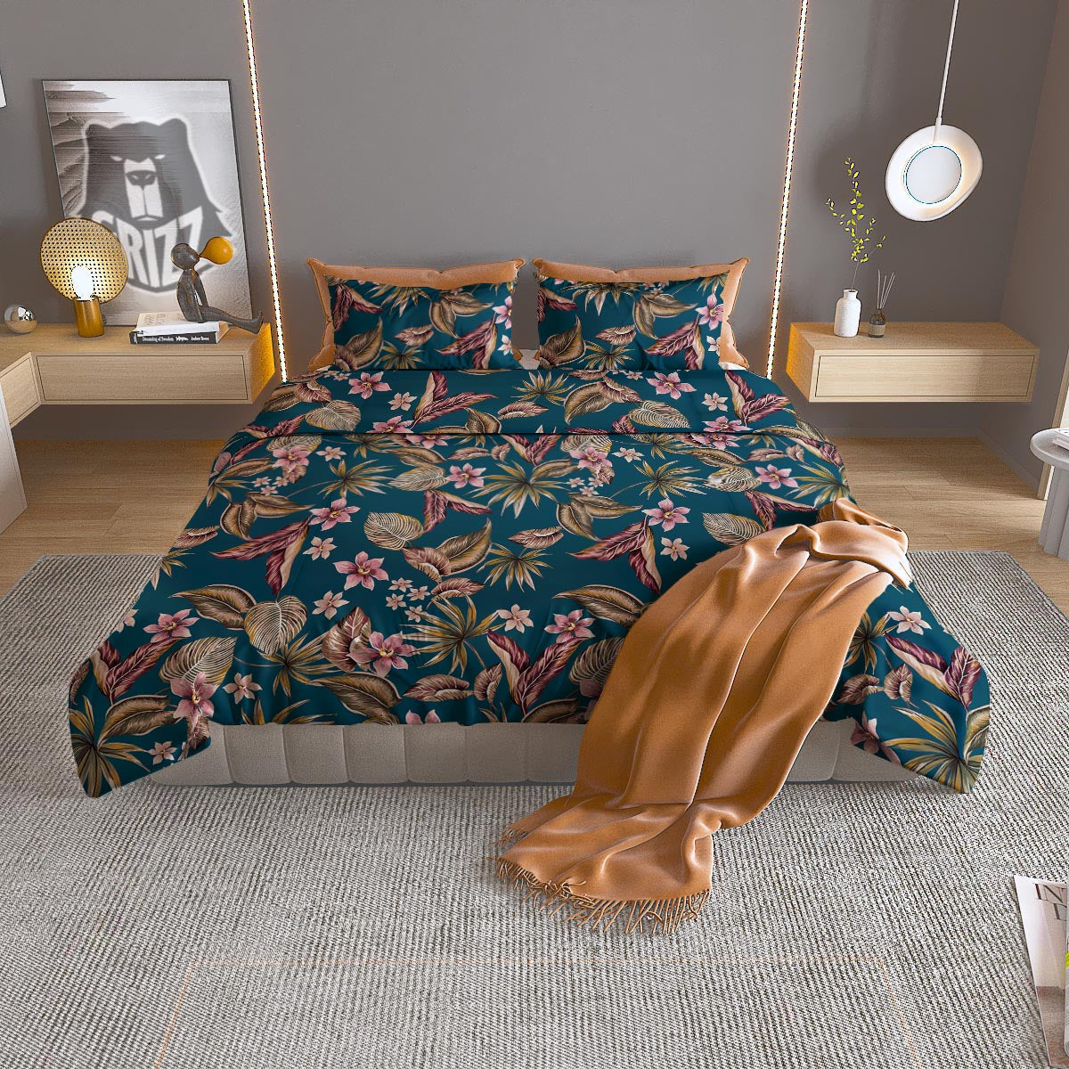 Tropical Teal Print Pattern Duvet Cover Bedding Set-grizzshop