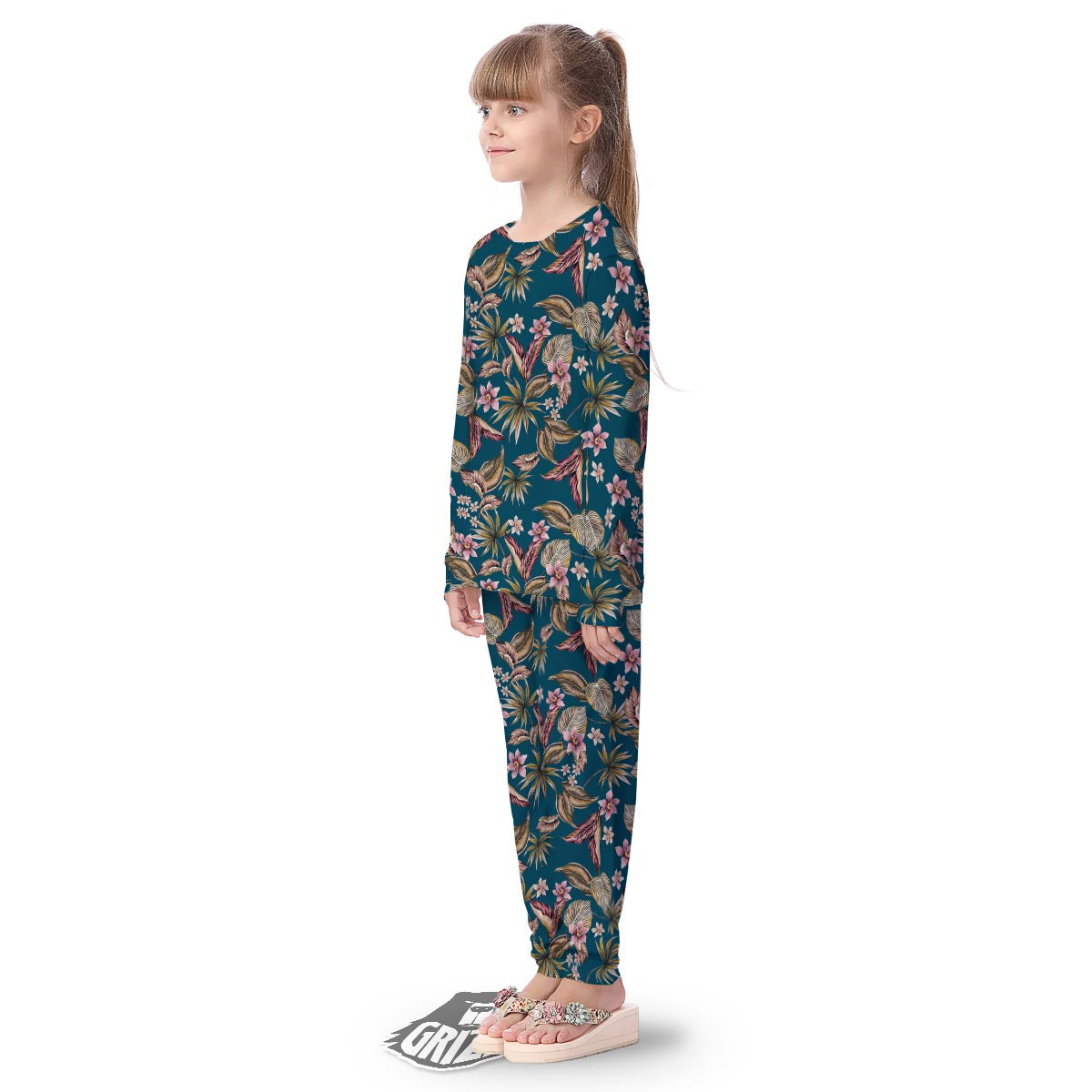 Tropical Teal Print Pattern Kid's Pajamas-grizzshop