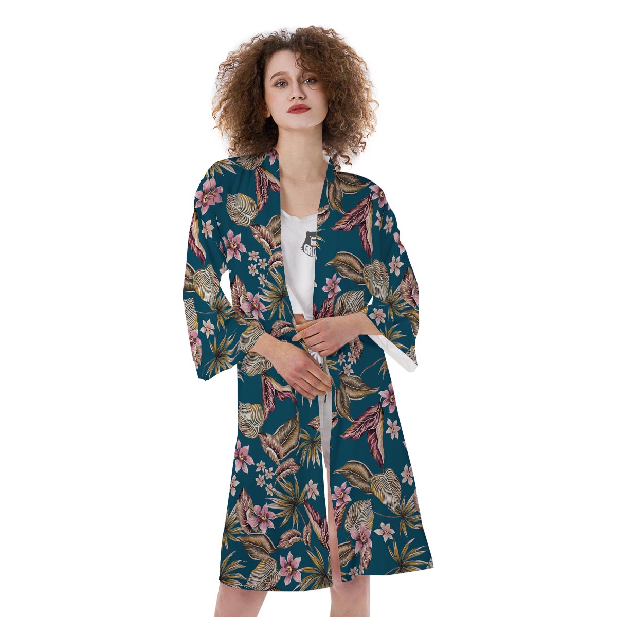 Tropical Teal Print Pattern Kimono-grizzshop