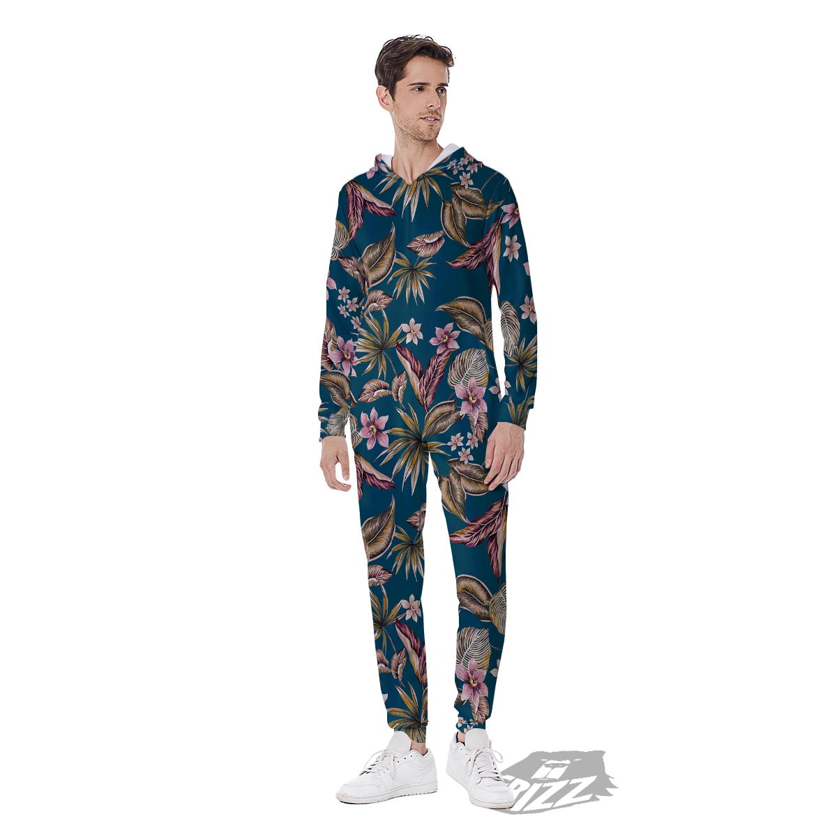 Tropical Teal Print Pattern Men's Jumpsuit-grizzshop