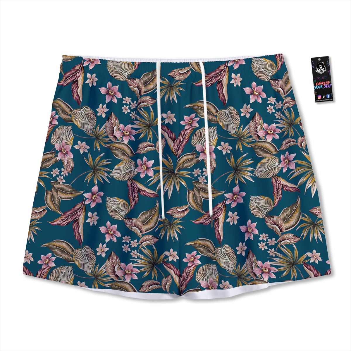 Tropical Teal Print Pattern Mesh Shorts-grizzshop