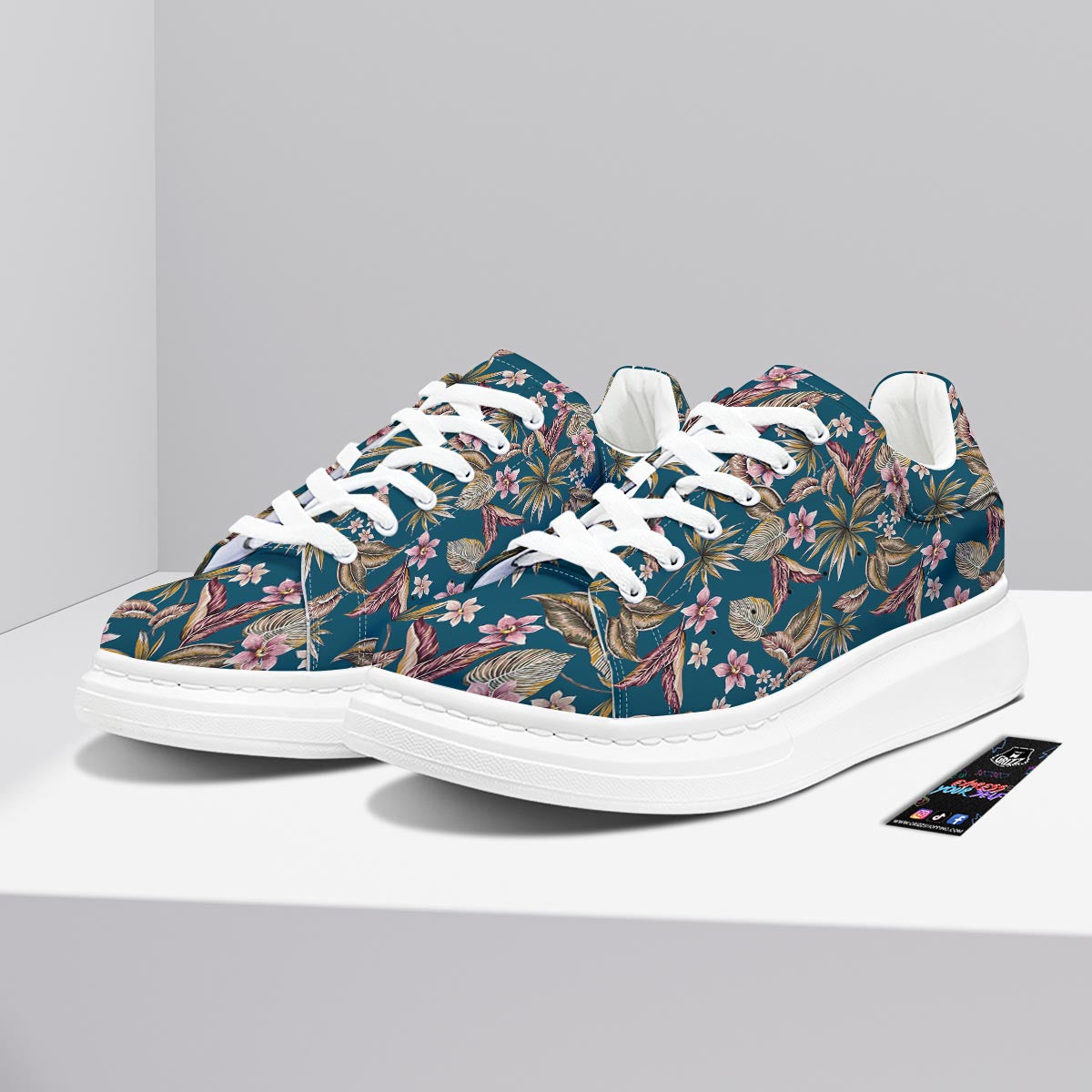 Tropical Teal Print Pattern Platform Shoes-grizzshop