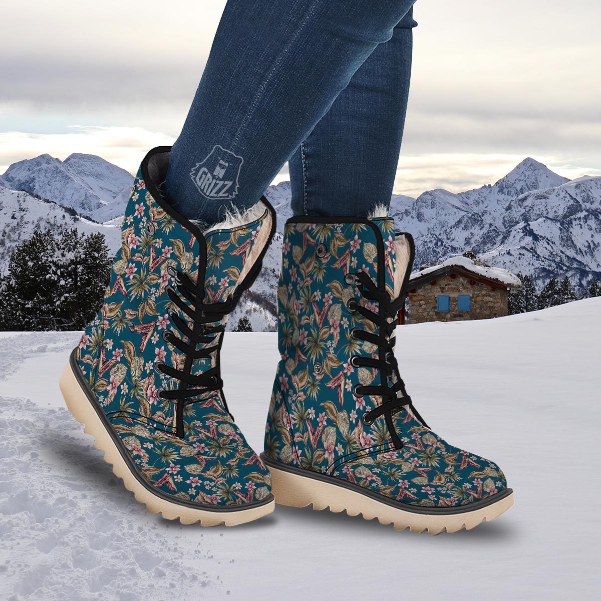 Tropical Teal Print Pattern Snow Boots-grizzshop