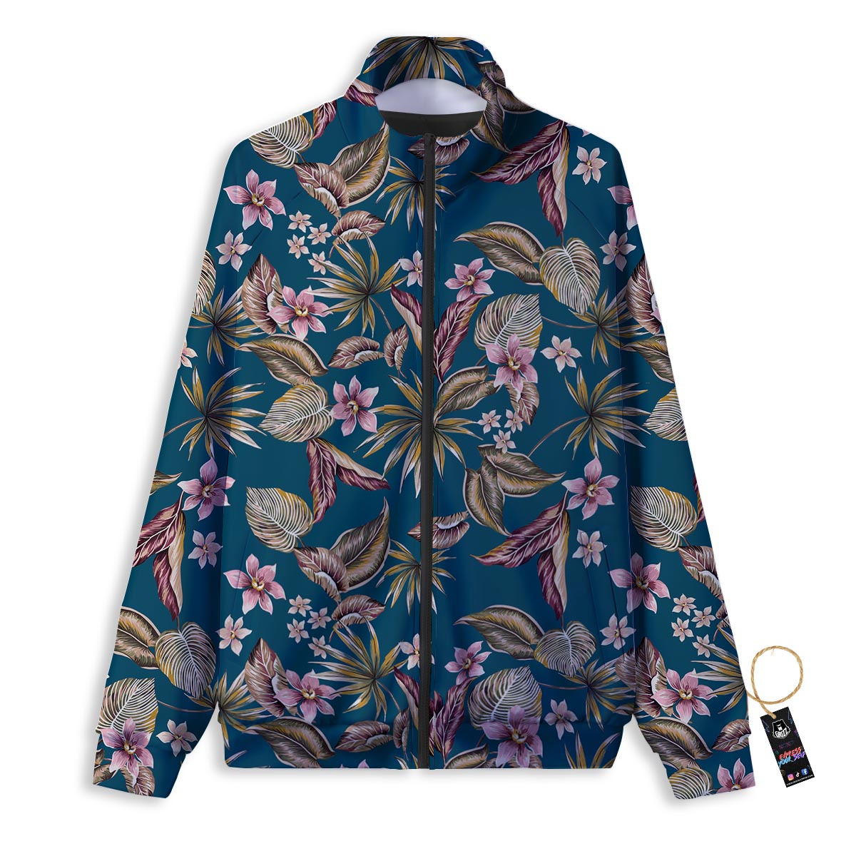 Tropical Teal Print Pattern Track Jacket-grizzshop
