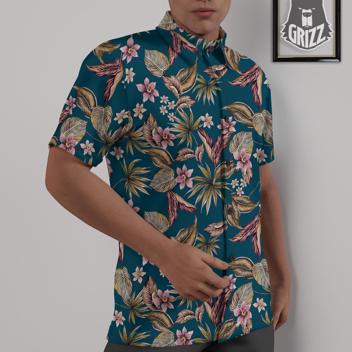Tropical Teal Print Pattern Untucked Shirts-grizzshop