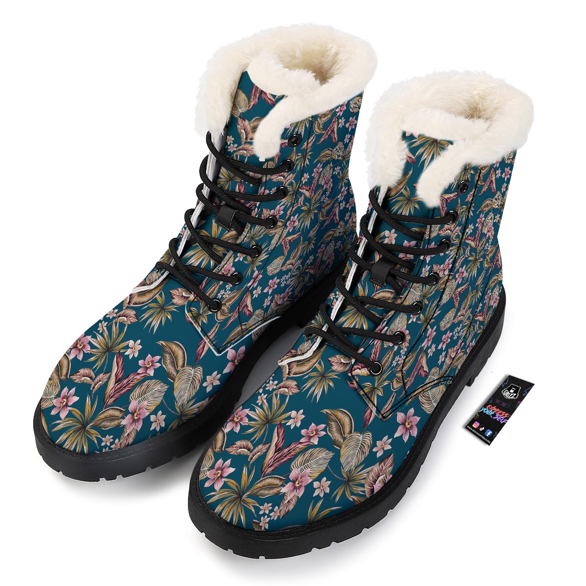 Tropical Teal Print Pattern Winter Boots-grizzshop