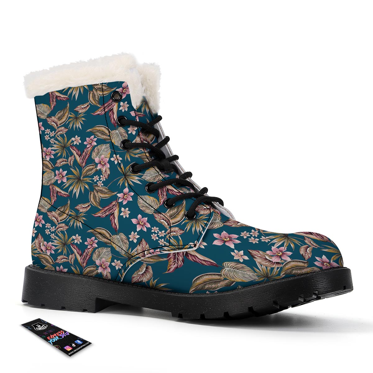 Tropical Teal Print Pattern Winter Boots-grizzshop