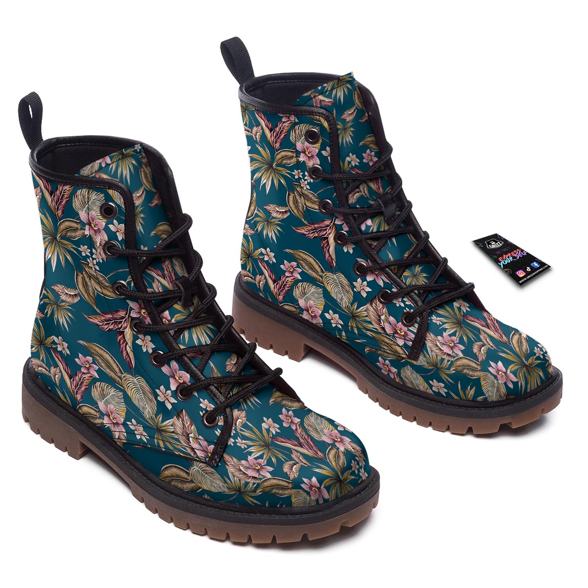 Tropical Teal Print Pattern Work Boots-grizzshop