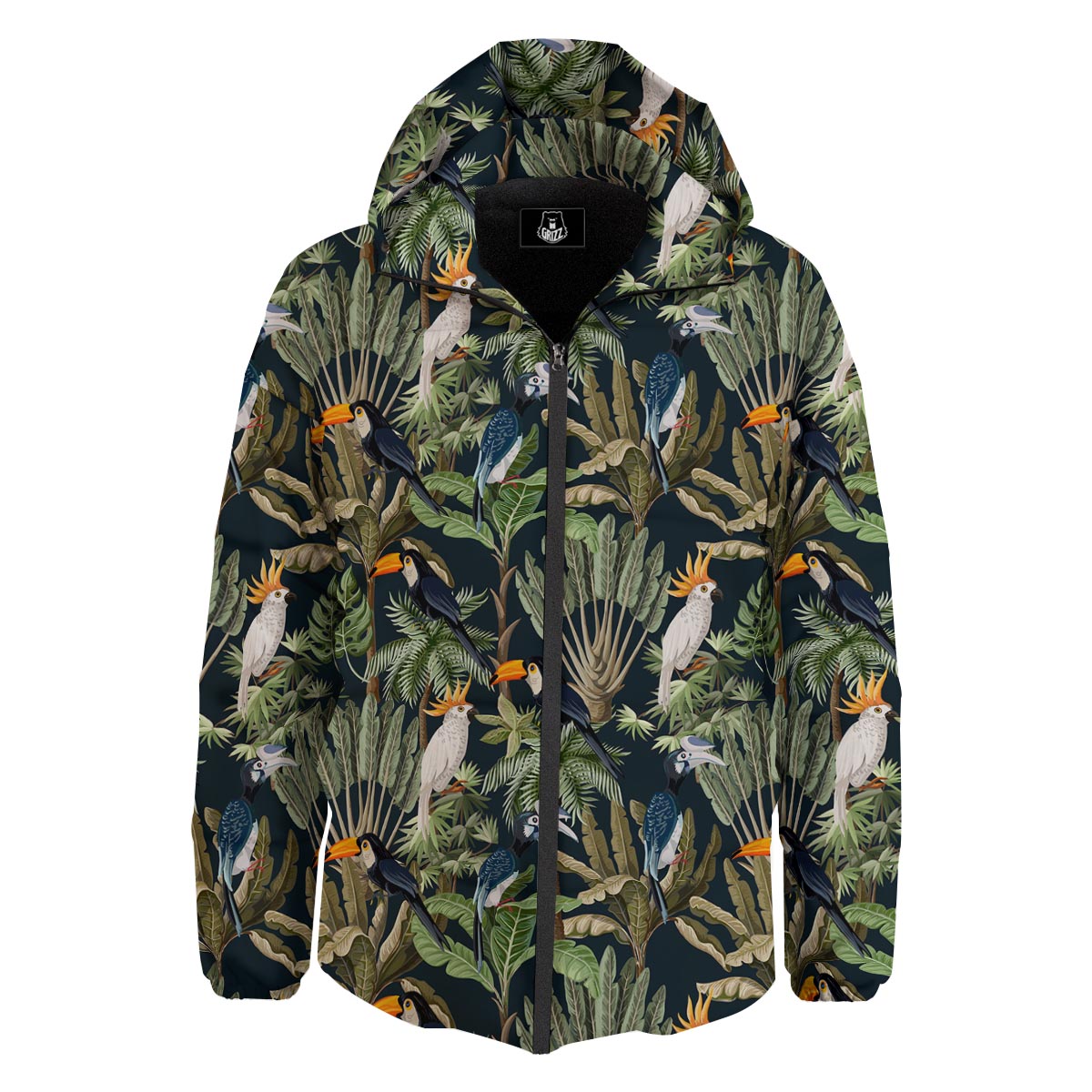 Tropical Toucan Parrot Print Pattern Down Jacket-grizzshop
