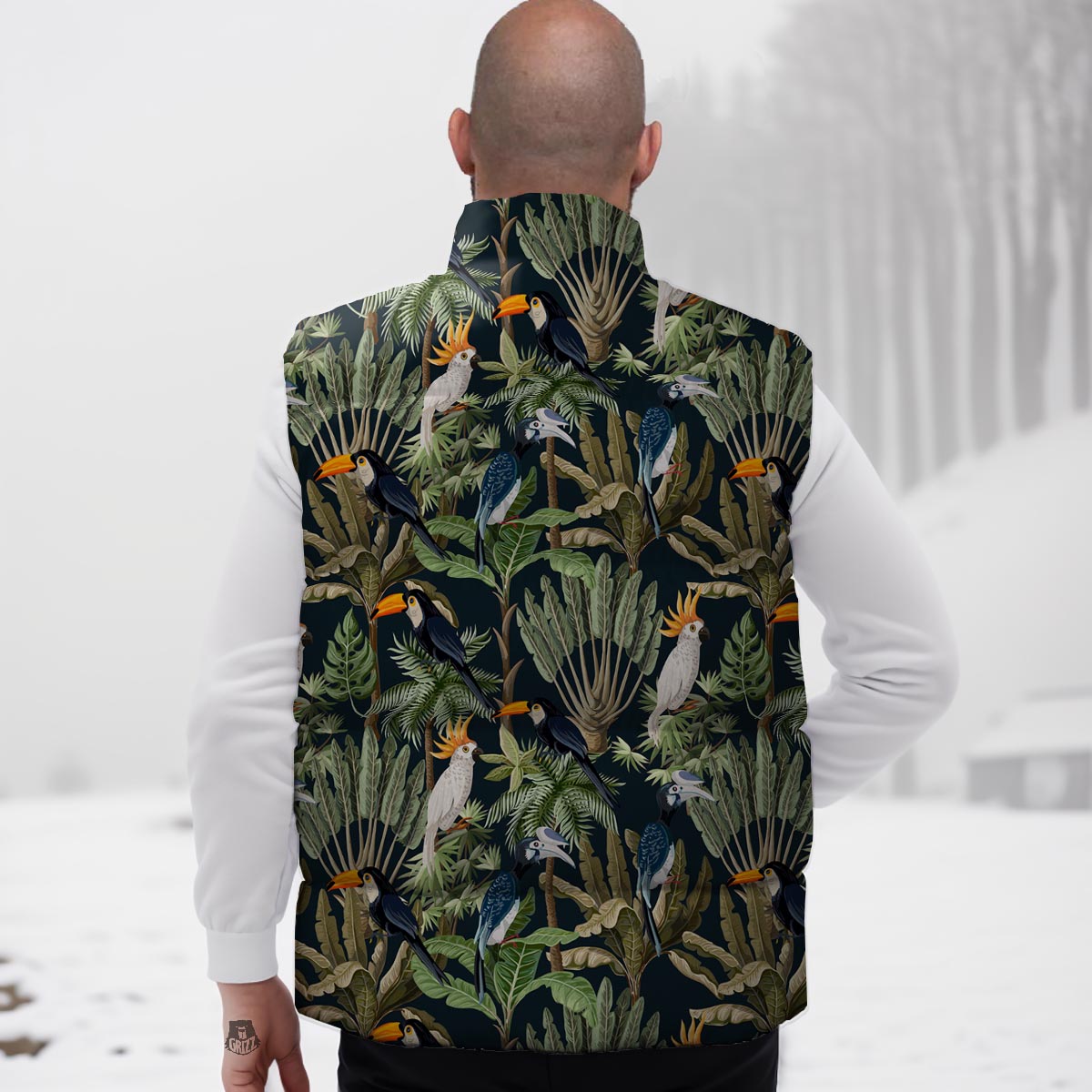 Tropical Toucan Parrot Print Pattern Down Vest-grizzshop