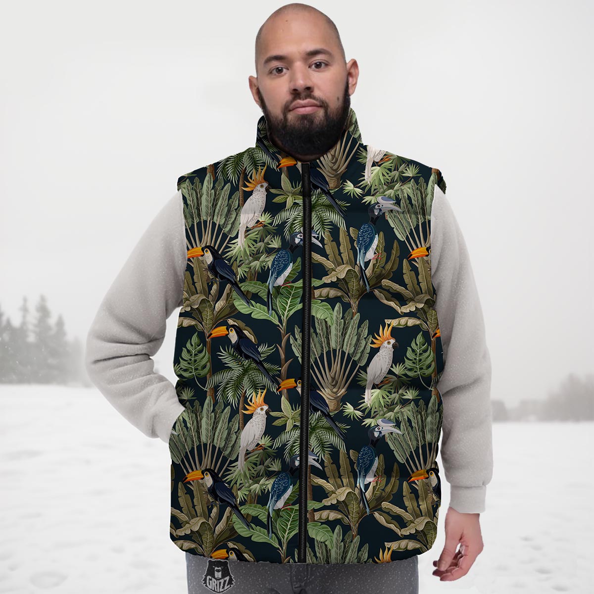 Tropical Toucan Parrot Print Pattern Down Vest-grizzshop