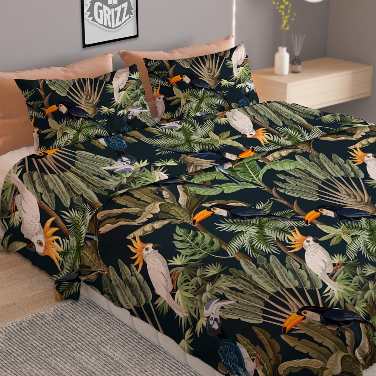 Tropical Toucan Parrot Print Pattern Duvet Cover Bedding Set