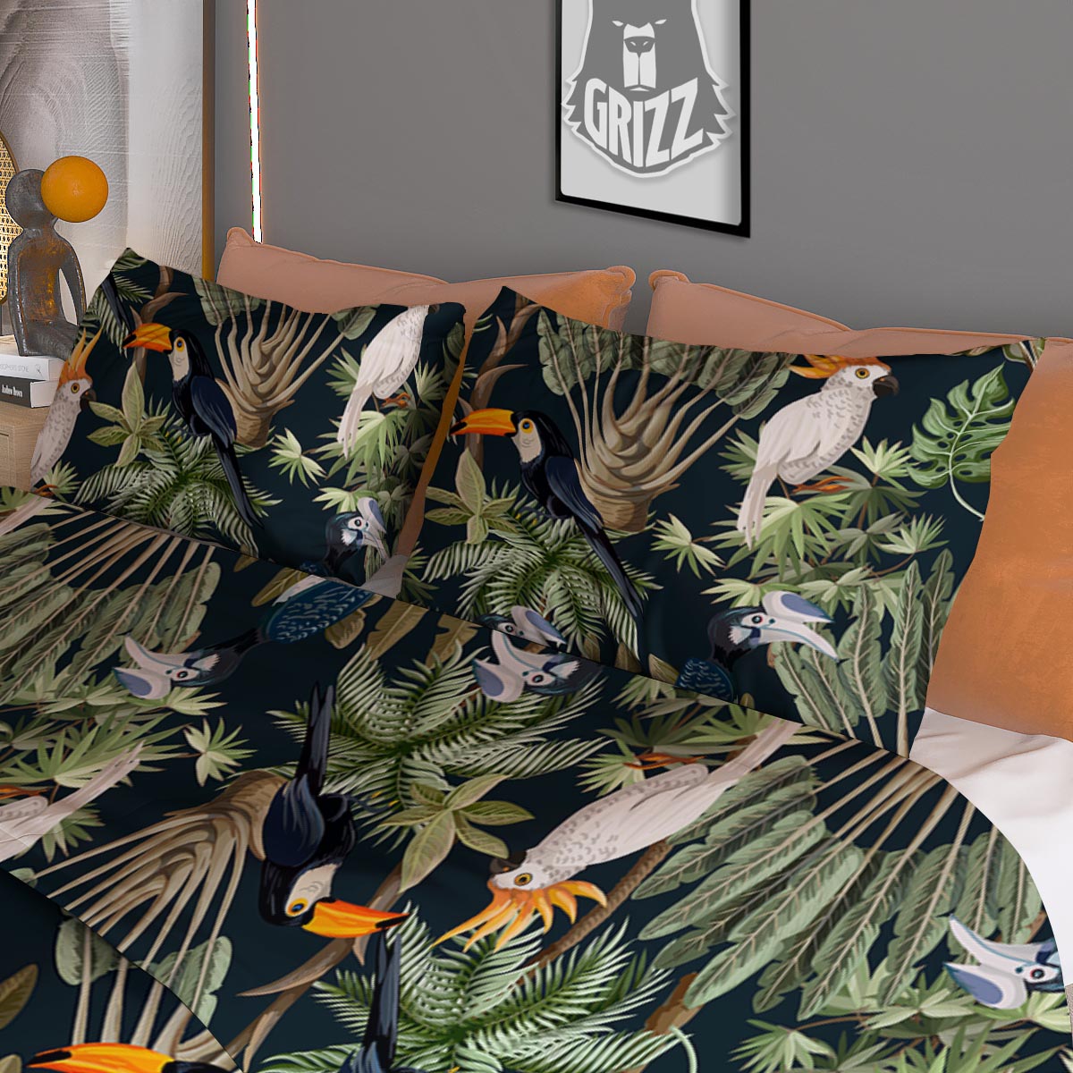 Tropical Toucan Parrot Print Pattern Duvet Cover Bedding Set