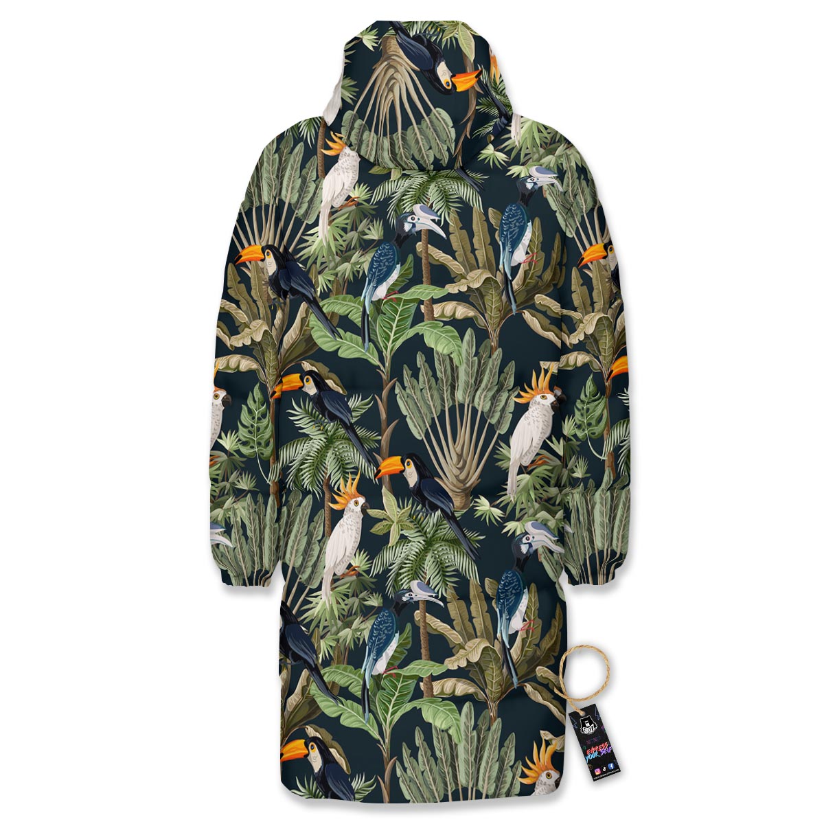 Tropical Toucan Parrot Print Pattern Long Down Jacket-grizzshop